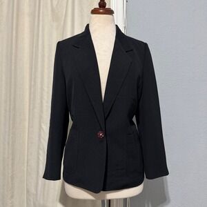 Gogogo FROM PARIS Black Button Front Blazer Women Size Large Career Formal